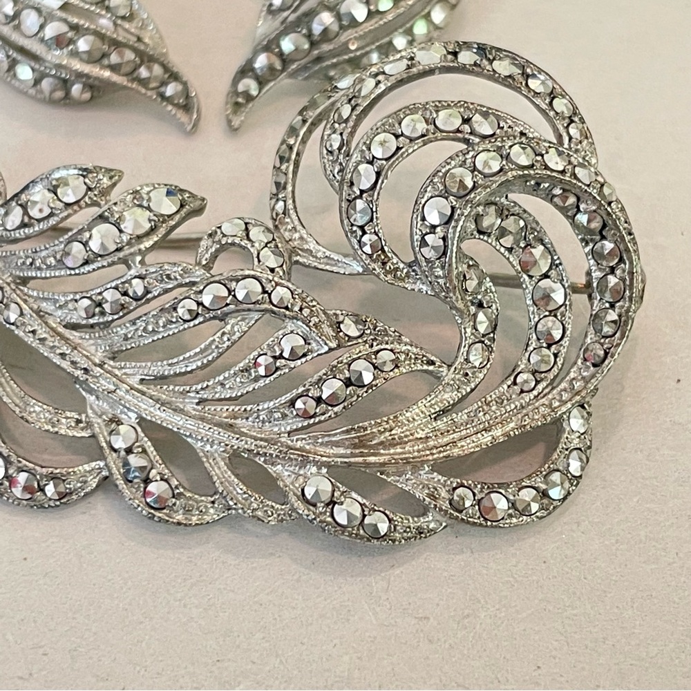 Vintage West Germany Sterling Silver 800 Rhinestone Brooch & Earrings Set Metall - Picture 8 of 13